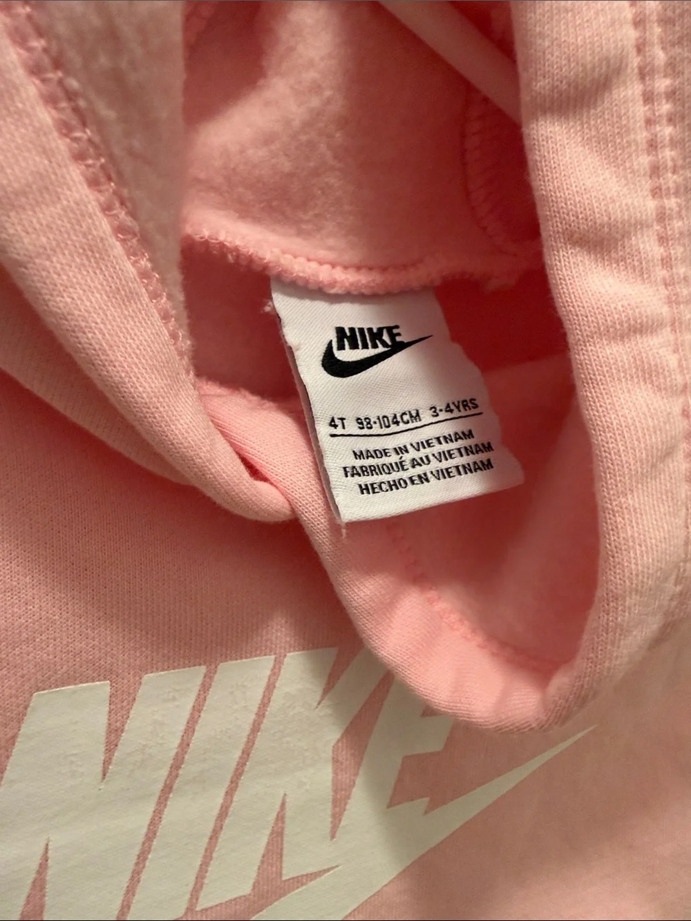 Nike Kids 4T Pink Hoodie with White Logo